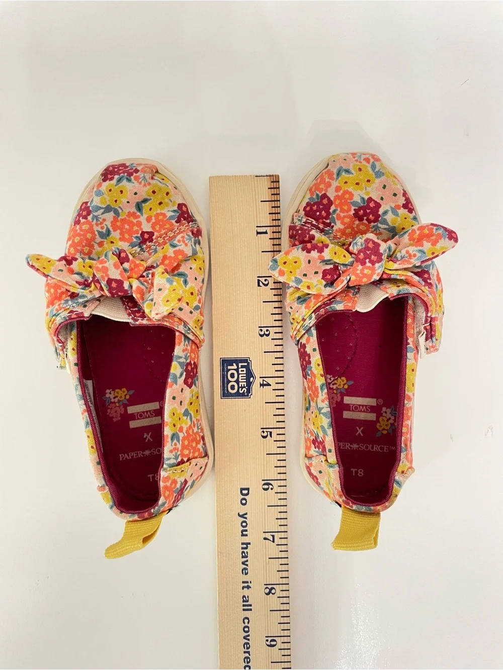 Tiny TOMS Alpergata Girls Floral Canvas Slip-Ons Raspberry Lemon Orange size 8T